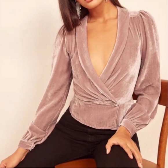 Reformation Tops - Reformation blush pink velvet blouse L